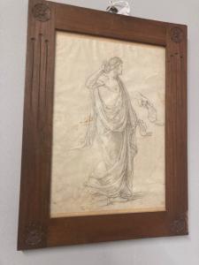 Desenho antigo de 1920 de personagem em moldura antiga 38 x 29